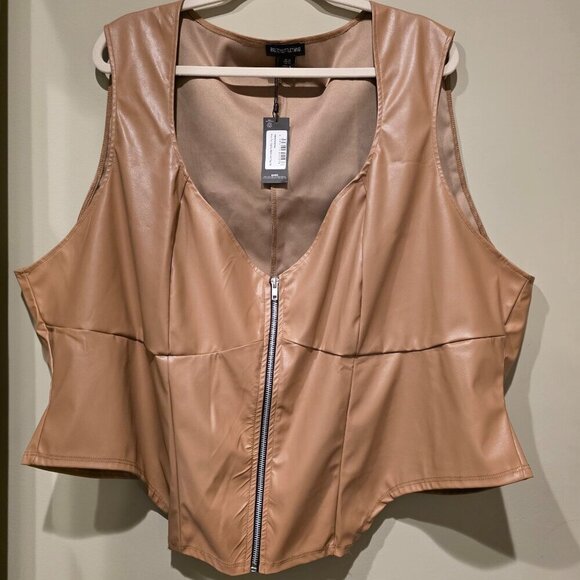 PrettyLittleThing Tops - Pretty Little Thing Plus Tan Zip Corset Top Size 26. NWT